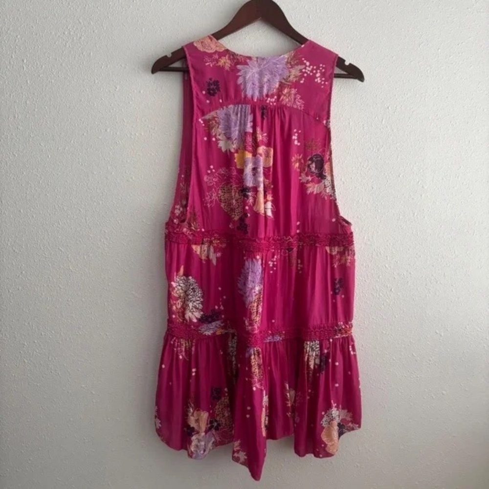 Free People Haze WildBerry Pink Sleeveless Top Tiered Ruffle Tunic - Size Large - Picture 5 of 7